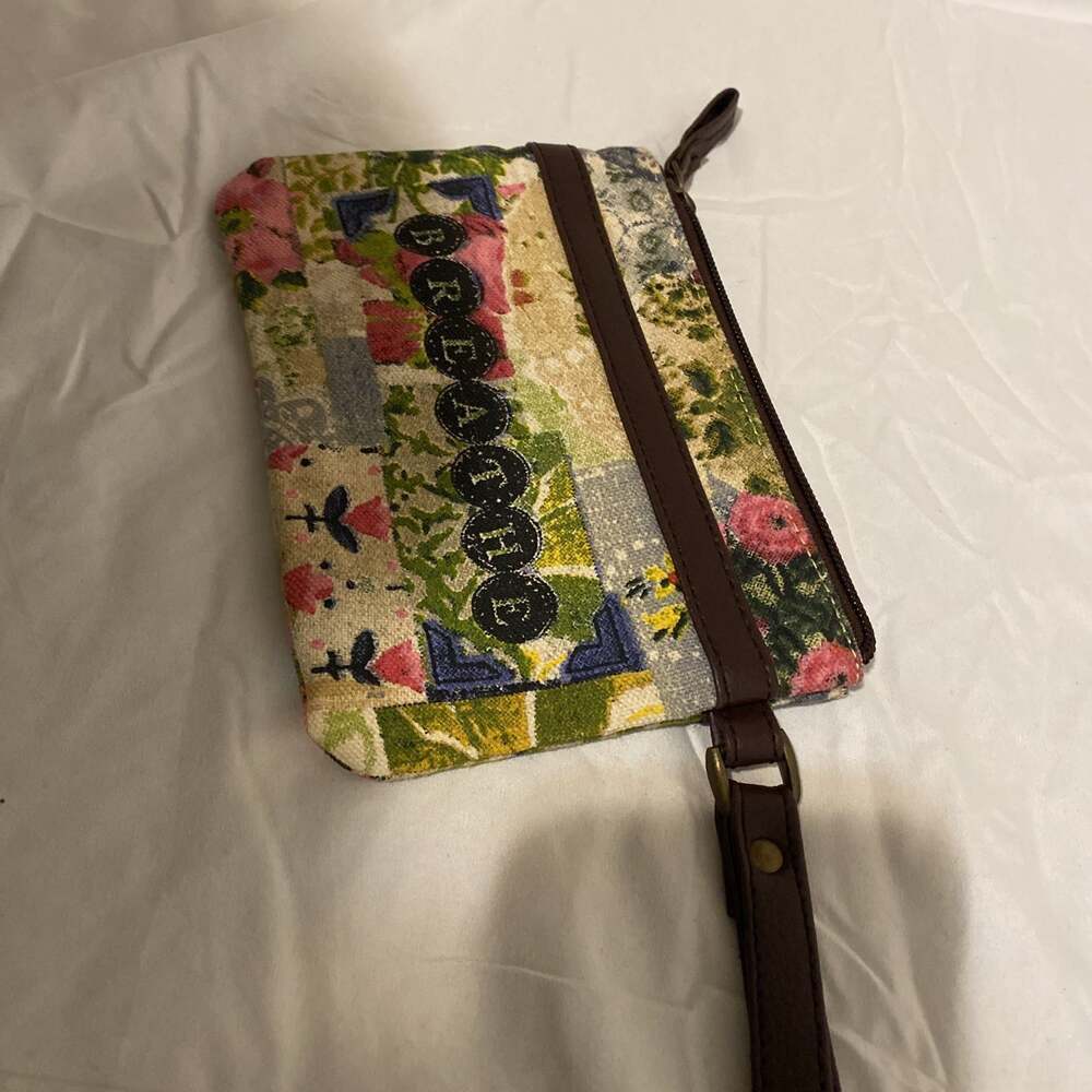 Kelly Rae Roberts BREATHE  Mini Wristlet Blue Green Red flower pattern